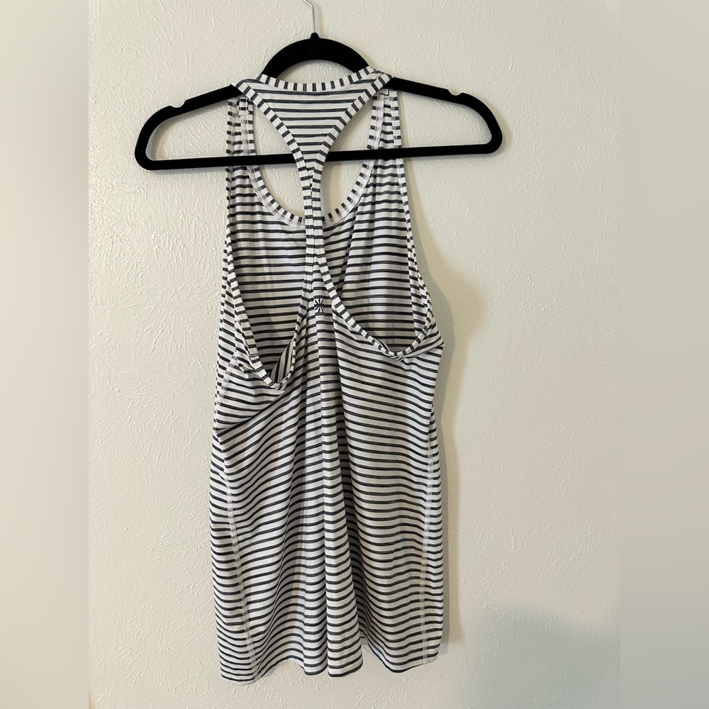 Athleta grey and white striped High Neck Heather Stripe Chi Tank - Picture 6 of 8